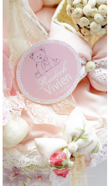 Lumanare de botez pentru fetite cu ursulet de plus, 65x4cm, Pink Bear 2